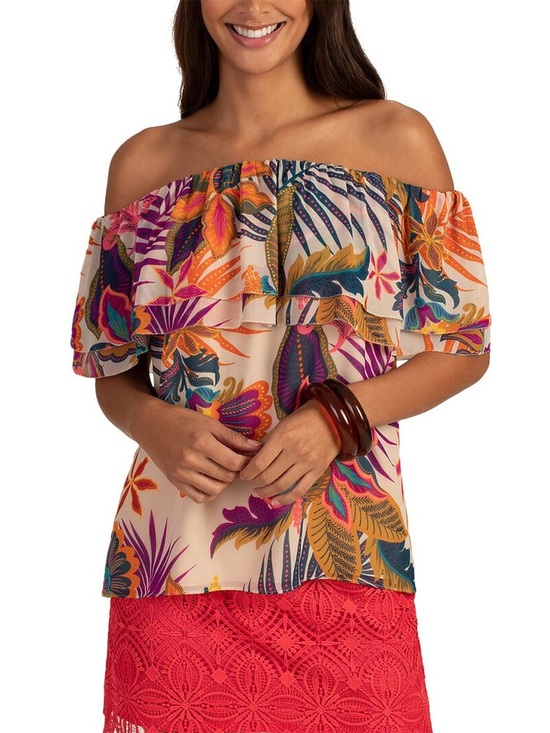 Trina Turk Tops - TRINA TURK AGUA CALIENTE 2 TOP Off-Shoulder Floral Ruffle Top NWT SM